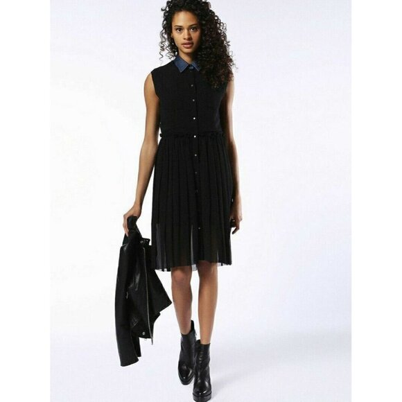 DIESEL Women's Black Chiffon Collared D-casey-b Pleated Shirt Dress DL12 $248 - Picture 8 of 11